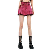 Rosa plissierter Mini-Jeansrock